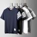 TB color-woven four-bar stripe trendy brand half-sleeved pure cotton summer round neck short-sleeved T-shirt men's casual versatile trend_viptrois.com