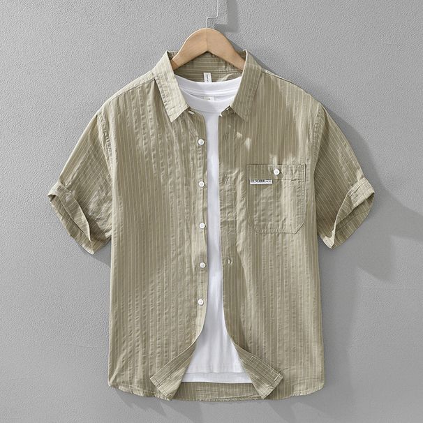 Striped Breathable Short Sleeved Shirt For Men, Fashionable And Versatile, Artistic And Casual Loose Top_viptrois.com