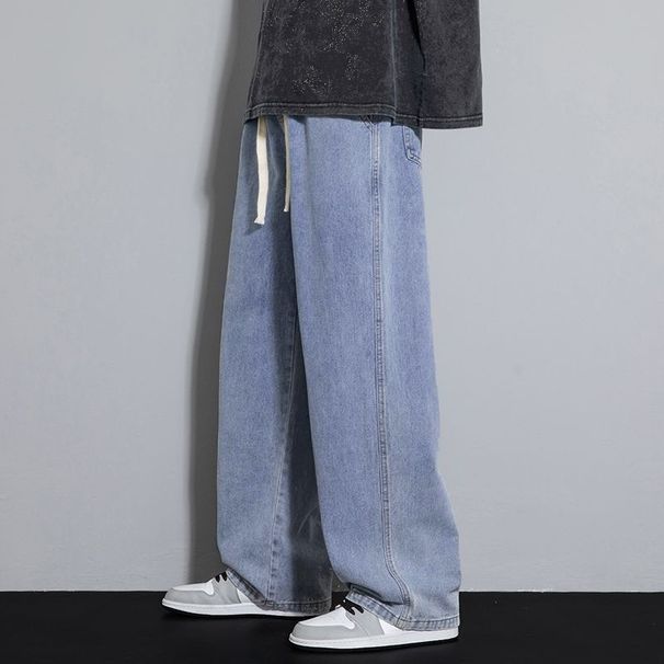 Men's Clothing Spring And Summer Straight Jeans Loose Wide Leg Pants Boys' Trendy Handsome Trousers_viptrois.com