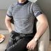 Jacquard Stripe T-Shirt – Breathable Slim Fit Tee, Lightweight & Stylish (Beige/Navy), M-3XL_viptrois.com