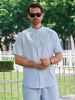 Summer Men's Short Sleeve Shirt And Trousers Two Piece Set Solid Color Casual Suit For Beach Vacation Mature Style_viptrois.com