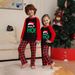 Christmas Santa hat alphabet plaid Christmas family suit printed home clothes pajamas_viptrois.com