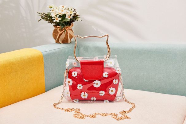 Transparent Daisy Print Tote Bag With Detachable Mini Pouch - Adjustable Chain Strap | Stylish & Versatile Shoulder Bag For Women_viptrois.com