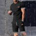Men's Clothing Casual Short Sleeve T-Shirt Shorts Set Breathable Cotton Blend Summer Outfit For Relaxation Sports (Light Gray, Dark Gray, Black )_viptrois.com