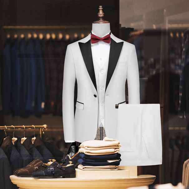 Men's Clothing groom's suit and best man's suit three piece white green fruit collar gun lapel wedding dress shop photography men's dress_viptrois.com