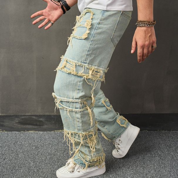 2025 New Casual Biomimetic Denim Men's American Trendy Loose High Street Wide Leg Pants_viptrois.com