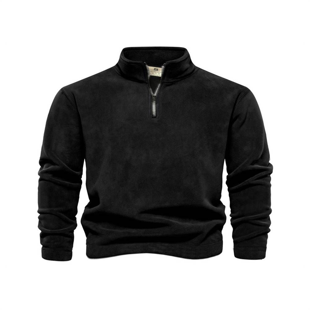 2025 Fashion Outerwear Men's Stand Collar Half Zipper Pure Color Long Sleeve Straight Type Fleece Sweatshirts_viptrois.com