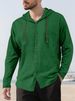 Men Drawstring Hood Linen Long Sleeve Button Shirts Casual Solid Blouses_viptrois.com