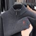 Men's Zipper Pullover With Fleece Lining, Trendy Casual Loose Embroidered Autumn Winter Solid Color Knitted Base Shirt_viptrois.com
