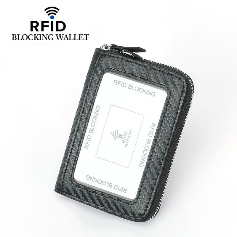 Men's Wallet Card Cases Carbon Fiber Card Holder RFID Anti Magnetic Multi Function Multi Card Slot Short Zipper Coin Purse_viptrois.com