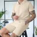 Men's Clothing Summer New Waffle V Neck Short Sleeved Shorts Two Piece Lapel Polo Suit Male_viptrois.com