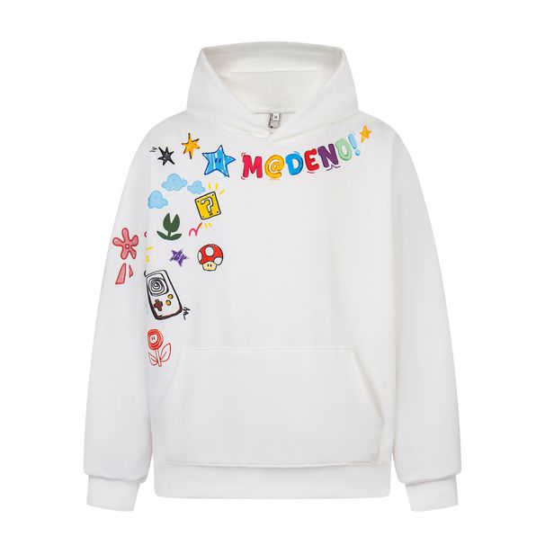 American Graffiti Cartoon Fun Print Hoodie Men's Vibe Trendy Brand High Street Design Sense Autumn Winter Pullover_viptrois.com