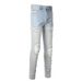 Men's Clothing Washed Cat Whisker Wrinkled Holes White Patchwork Elastic Slim Fit Skinny Jeans_viptrois.com