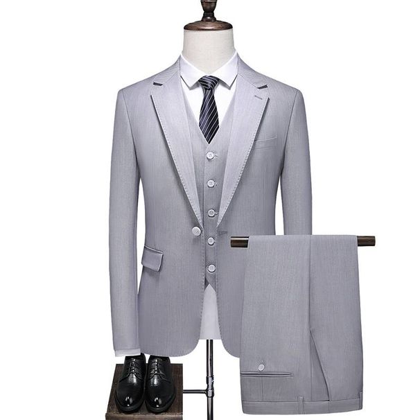 Men's Casual European And American Business Gentleman Striped Suit, Groom And Best Man Banquet Three-piece Suit + Waistcoat + Long Pants_viptrois.com
