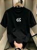 100% Cotton Men Casual T-shirt Metallic Silver CS Abstract Print Crew Neck Short Sleeve Daily Streetwear Top_viptrois.com