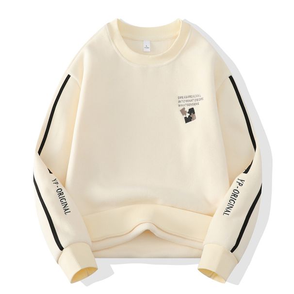 "Men's Fleece-Lined Hoodie – Thick & Warm Winter Pullover, Oversized Streetwear Style, Trendy Round Neck Sweatshirt For Teens & Young Adults_viptrois.com