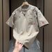 Men's Vintage Floral Embroidered T-Shirt, Retro Loose Fit Short Sleeve Tee, Couple Matching Summer Top_viptrois.com