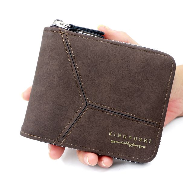 Wallet Card Cases Simple Men's Short Zipper Wallet Stitching Retro Fashion Multi Card Slot Zipper Coin Purse_viptrois.com