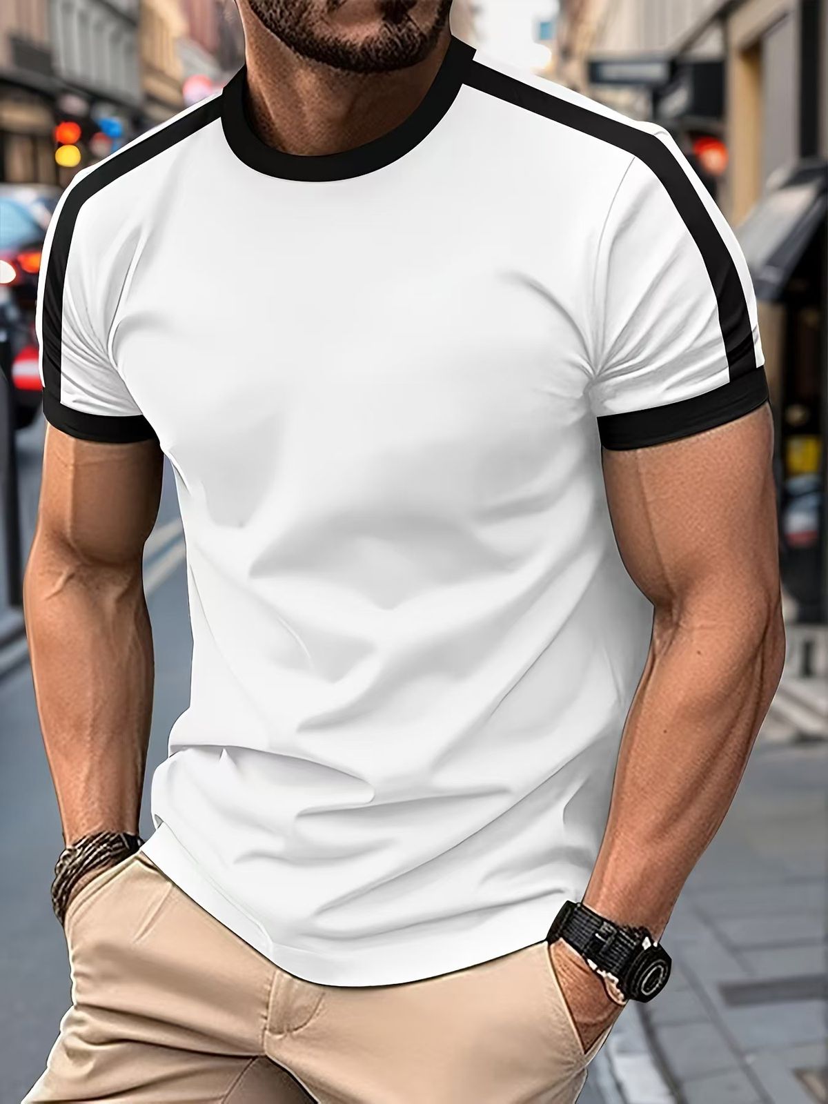 The 2025 Summer New European-style Men's Short-sleeved T-shirt With Contrasting Colors For Sports And Fitness_viptrois.com