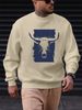 Men's Loose Casual Fashionable Wild Western Bull Head Pattern Printed Round Neck Long Sleeved Sportswear For Autumn And Winter_viptrois.com