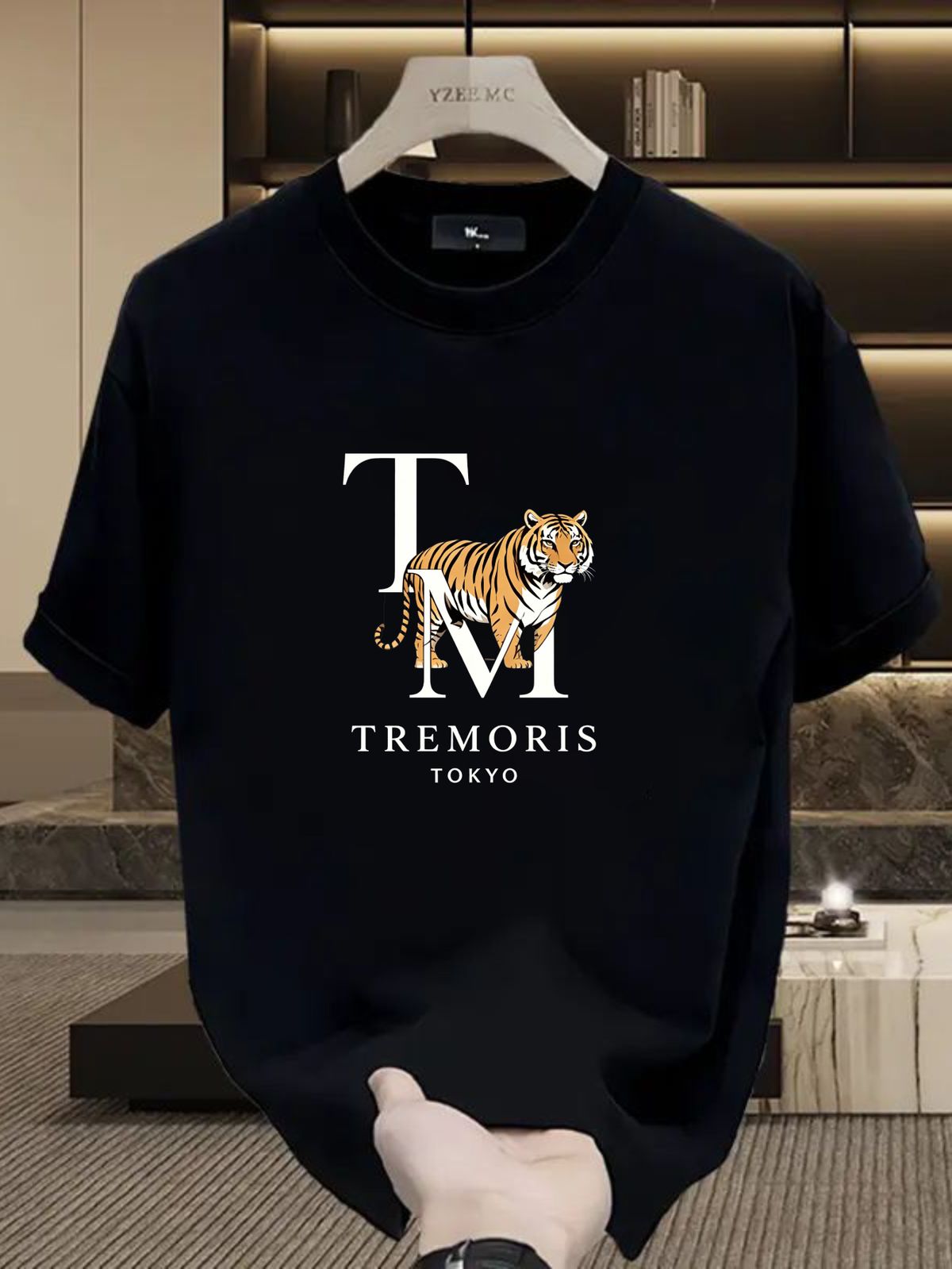 Men's 100% Cotton TM Tiger Print Tee, TREMORIS TOKYO Light Luxury Casual Round Neck Japanese Vintage Short Sleeve T-shirt_viptrois.com