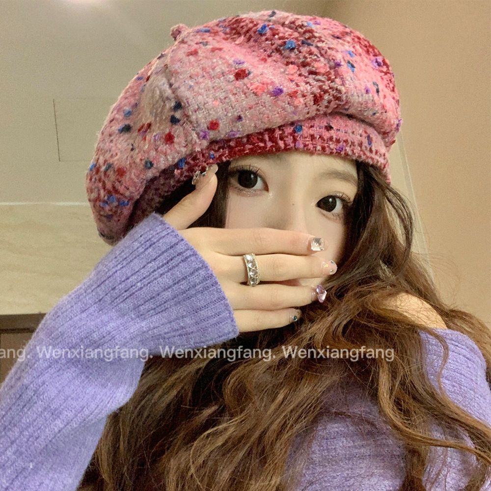 Pink beret for women in autumn winter, Korean version showing face, small and versatile, bud painter hat, Christmas big_viptrois.com