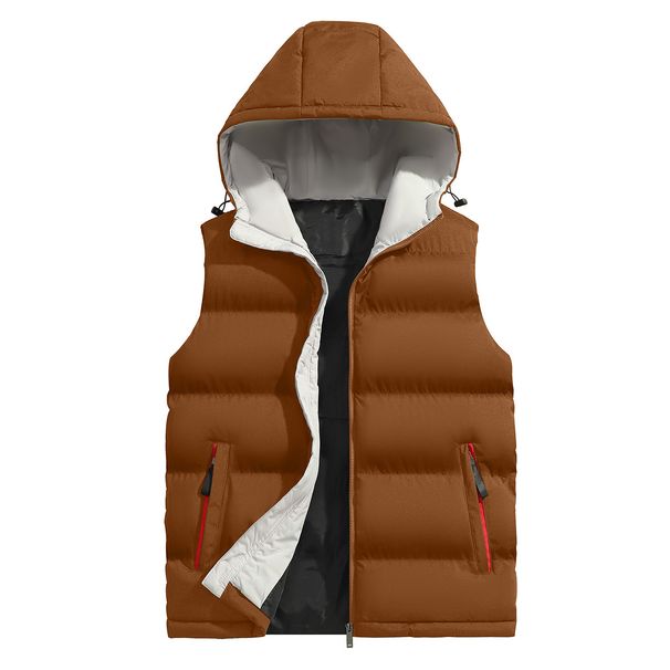 Men's Hooded Vest Jacket For Autumn Winter, Casual Sleeveless Zip-Up Waistcoat, Lightweight Sports Outerwear Side Pockets Polyester Blend (Black_viptrois.com