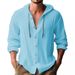 Cross-border 2025 New Spring/Summer Hooded T-shirt, Solid Color Cotton-Linen Men's Casual Long-Sleeve Top_viptrois.com