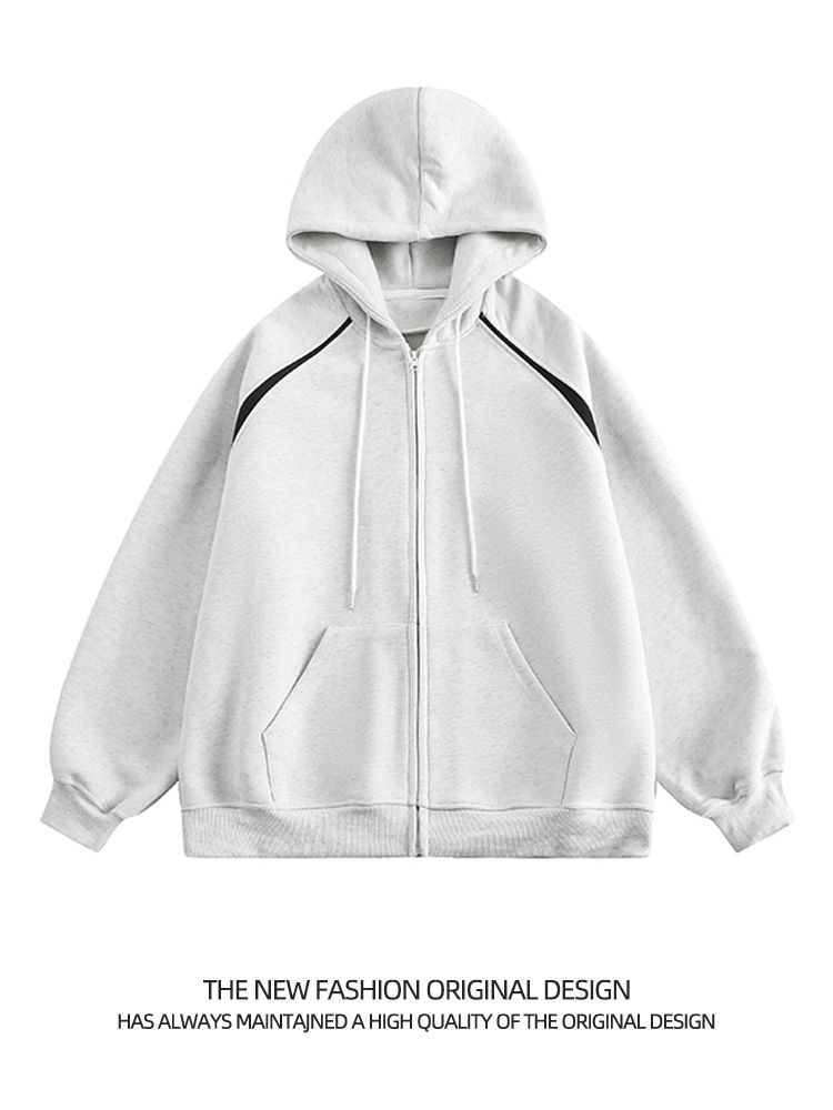 "Men's Oversized Zip-Up Hoodie – 90% Cotton Streetwear Jacket With Contrast Stitching (3 Colors, 5 Sizes)"_viptrois.com