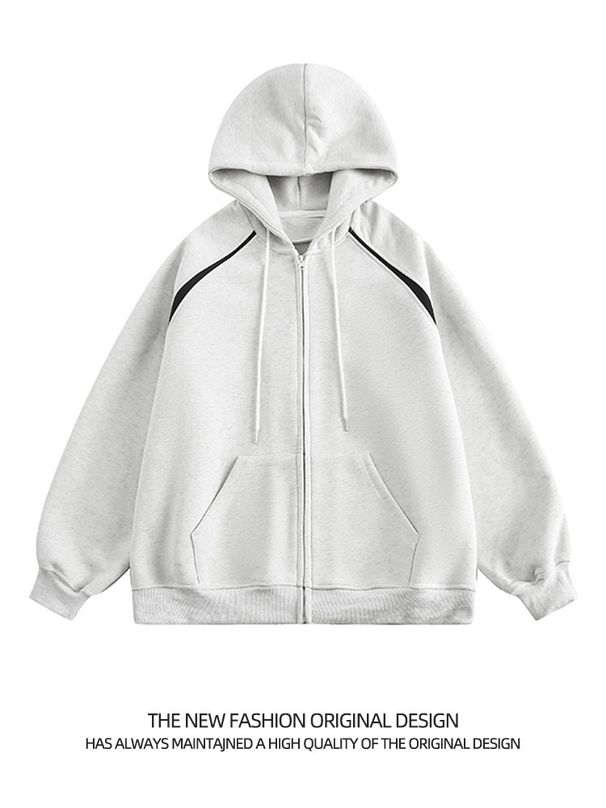 "Men's Oversized Zip-Up Hoodie – 90% Cotton Streetwear Jacket With Contrast Stitching (3 Colors, 5 Sizes)"_viptrois.com