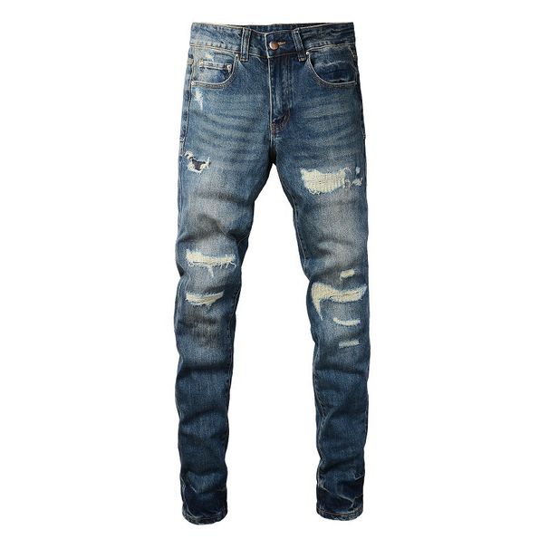 Men's Clothing European And American Trendy Brand Men's Ripped Jeans Men's Casual Pants Slim Fit Patchwork Men's Denim Trousers 9309_viptrois.com