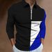 Zipper Casual Slim Fit Men's Color Block Digital Print Long Sleeve Polo_viptrois.com