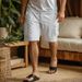 Men's Clothing New Cotton And Linen Work Shorts Drawstring Elastic Waist Straight Leg Solid Color Breathable Daily Beach Five Point Casual Shorts_viptrois.com