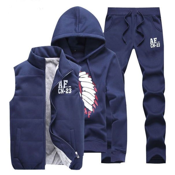 Men's Clothing Plush And Thickened Couple Sports Suit Men's Autumn And Winter Youth Hooded Sportswear Vest Three Piece Suit Trendy_viptrois.com