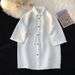 Men's Clothing Waffle Short Sleeved Shirt Loose Casual Shirt Outer Wear Trendy Five Point Sleeve Shirt_viptrois.com