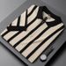 Half Zipper Striped Polo Shirt Light Mature Style Summer Men's Short Sleeved T Shirt Trendy Korean Version Knitted Casual Half Sleeves_viptrois.com