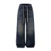 American Style Vintage Washed Denim Men's Loose Wide-Leg Drawstring Tie Casual Straight Pants Trendy_viptrois.com