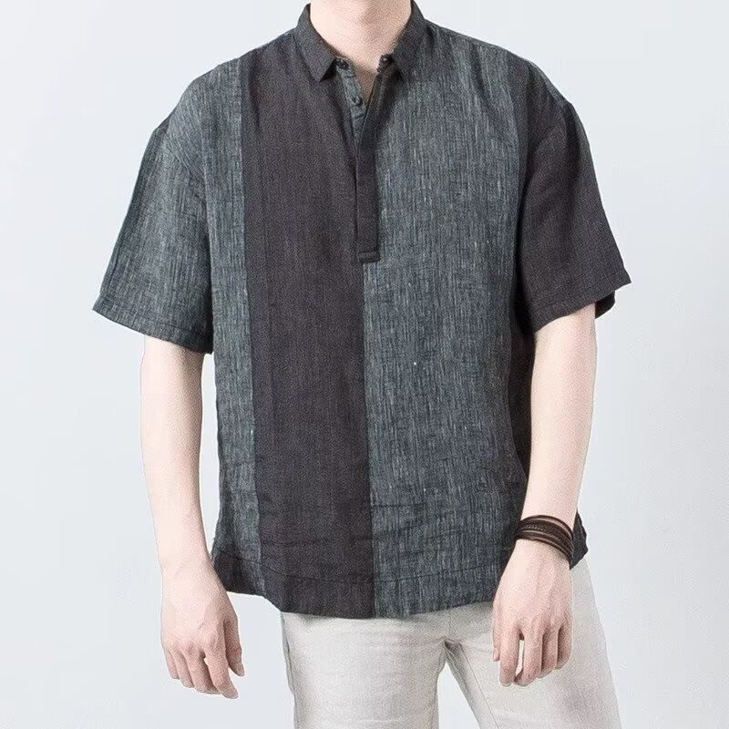 Men's Clothing Summer Short Sleeved Polo Shirt Loose Casual All Match Youth Art Shirt_viptrois.com