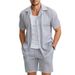 Men's Summer Hawaiian Print Short Sleeve Shirt & Shorts Set, Breathable Beach Outfit For Tropical Vacation, Casual Linen-Like Polyester Fabric_viptrois.com