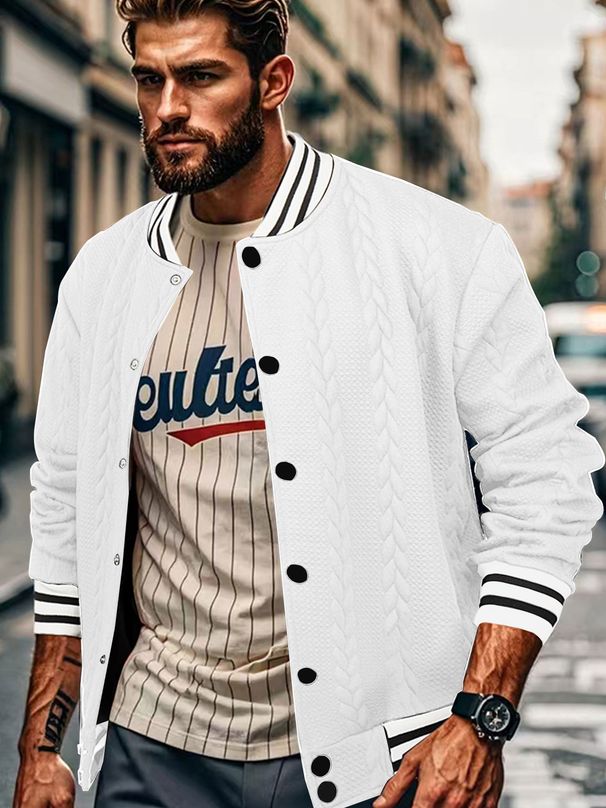 2025 Spring And Autumn New Jacquard European And American Breasted Design Trendy Fashion Solid Color Men's Cardigan Baseball Jersey_viptrois.com