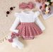 Mother & Kids Baby Girl Suit Flying Sleeves Long Sleeves Romper Pants Skirt Socks Headdress Three Piece Set_viptrois.com