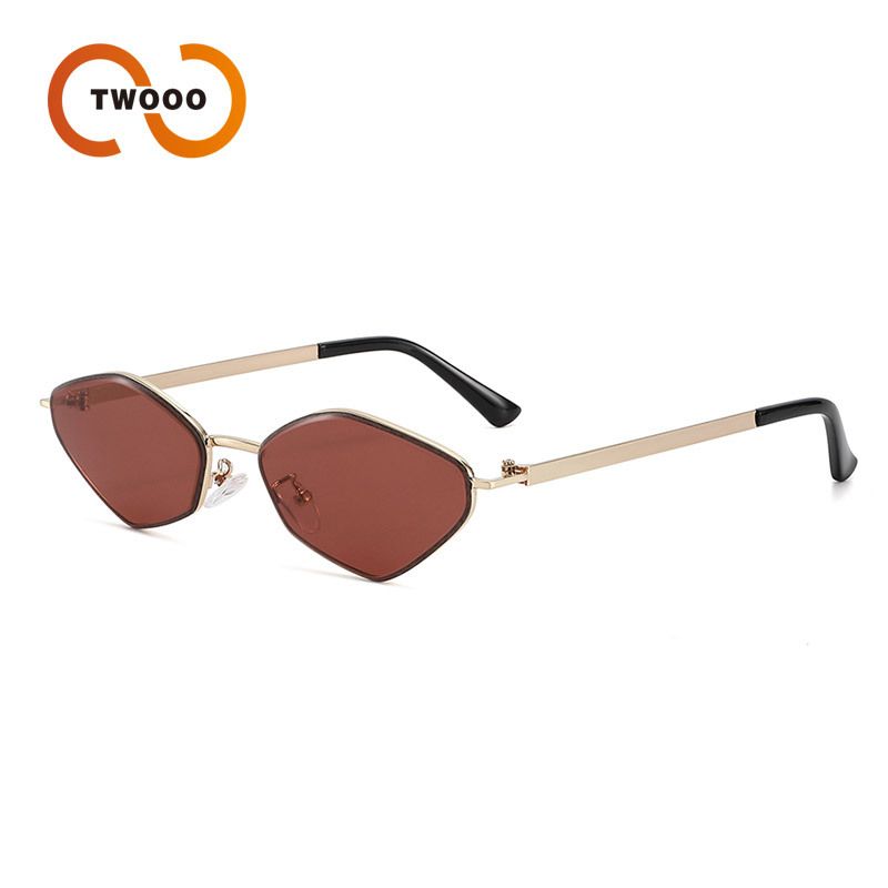 Two Circles Fashion Diamond Metal Frame Sunglasses Simple Beach Sunshade Sunglasses Female T1372_viptrois.com