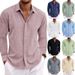 Men's Clothing Men's Long Sleeved T-Shirt Loose Sweatshirt Solid Color Cotton Linen Blend Large Size Shirt For Formal & Casual_viptrois.com