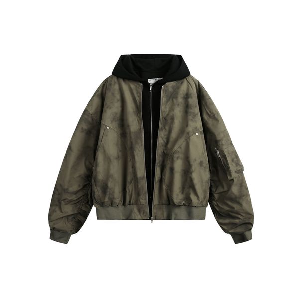 2025 American Retro Tie-Dye Design Fake Two-Piece Hooded Jacket Unisex Heavyweight Street Style Short Sweatshirt Coat_viptrois.com