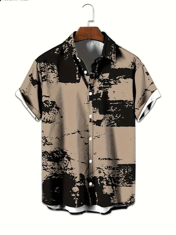 Men's Blue White Porcelain Floral Print Summer Casual Short Sleeve Hawaiian Shirt, Loose Fit Notched Collar_viptrois.com