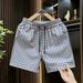 Men's Plaid Casual Shorts Thin Straight Leg Pants Summer Relaxed Beach Style Five Point Wide Leg_viptrois.com