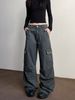 2026 American Retro Gray Multi-pocket Pleated Old Overalls Men's And Women's New Street Loose And Versatile Straight Pants_viptrois.com