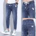 Light-Colored Jeans Loose Fit Men's Stretch Casual New Harem Trendy Brand Cropped Pants_viptrois.com