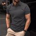 Men's Clothing Men's Summer Sports Fitness Leisure V Neck Elastic Texture Short Sleeved Polo Shirt Men_viptrois.com
