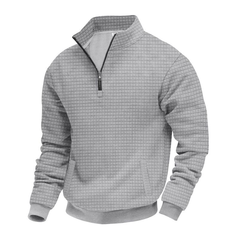 Men's Jacquard Checker Half-Zip Henley Sweatshirt – Oversized Streetwear Pullover With Tactical Pockets (95% Polyester + 5% Spandex, S-XXXL)_viptrois.com